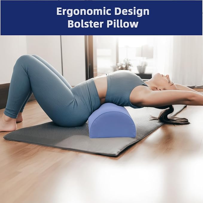 Knee Pillow for Back Sleeping - Half Moon Bolster Pillow for Legs - Cooling Under Knee Pillow for Sleeping on Back, Leg Support, Foot Elevation (Misty Blue)