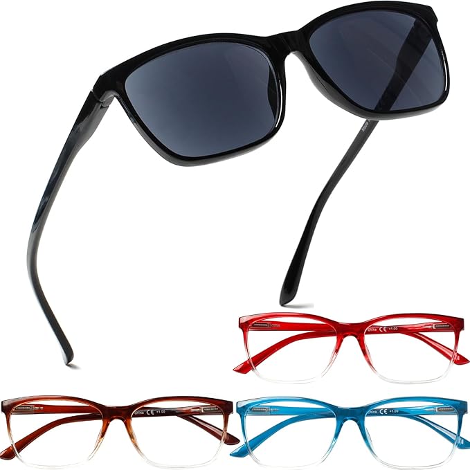 Henotin 4 Pack Ladies Reading Glasses Blue Light Blocking Spring Hinge Readers Anti Eyestrain Computer Eyeglasses (Mix Color, 1.5)