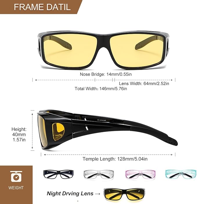Fit Over Glasses Blue Light Blocking and Night Vision Driving Glasses for Men Women Wrap Around Goggles Eyewear PT2006