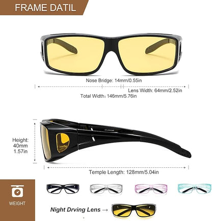 Fit Over Glasses Blue Light Blocking and Night Vision Driving Glasses for Men Women Wrap Around Goggles Eyewear PT2006