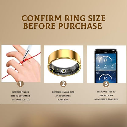 Smart Ring for Women & Men- Health Fitness Tracker with HRV/Sleep Monitoring/Step Counter/Calorie&Distance Tracking, 7-Day Battery，Remote Photo,Menstrual Cycle,Sport Smart Ring (Gold, #7)