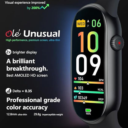 FITVII Slim Fitness Tracker AMOLED with Blood Oxygen, Blood Pressure, 24/7 Heart Rate and Sleep Tracking, IP68 Waterproof Activity Trackers and Smart Watches with Step Tracker, Pedometer for Women Men
