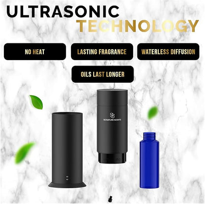 Waterless Essential Oil Hotel Scent Diffuser - Cold Air Diffuser - Covers 1000 sq. ft. - Waterless Diffuser for Home, Office & Hotel (Black + Interchangeable Sleeve) (Black + Matte Black Sleeve)