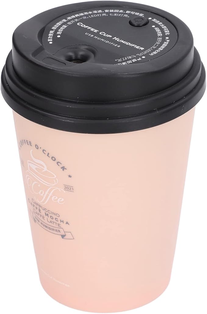 Portable Mini Humidifier, 300ml Car Humidifier Coffee Cup Low Noise Auto Off Lightweight Space Saving Travel Small USB Desk Humidifier for Car Bedroom and Office (Pink)