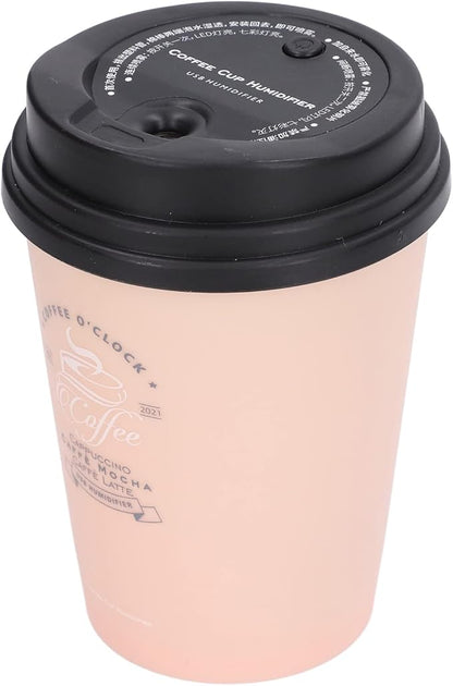Portable Mini Humidifier, 300ml Car Humidifier Coffee Cup Low Noise Auto Off Lightweight Space Saving Travel Small USB Desk Humidifier for Car Bedroom and Office (Pink)