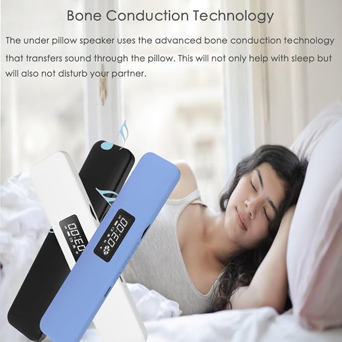 Under Pillow Speaker Bluetooth, Mini Bone Conduction Speakers, Bluetooth Sleep Headphones with Display for Sleeping, Sleepbar White Noise for Side Sleepers, Timer Speaker for Insomniacs (Blue)