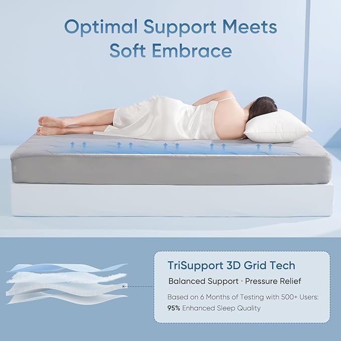 Elegear Queen Cooling Mattress Pad for Hot Sleepers, Waterproof Cold Mattress Topper with TriSupport 3D Tech Balanced Support & Enhanced Breathability, Soft Fluffy Bed Protector Deep Pocket Up to 16"