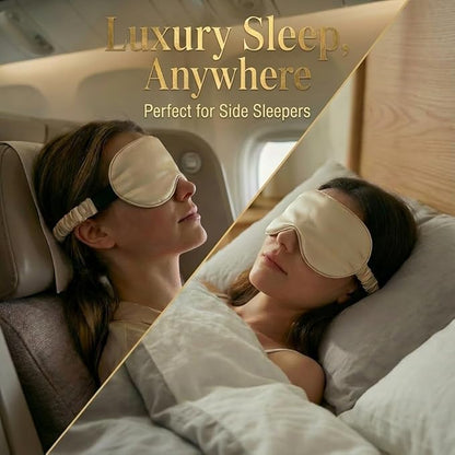 MATASSE 100% Mulberry Silk Sleep Mask 22 Momme Grade 6A - 3D Contoured Eye Mask for Sleeping, 14mm Deep Eye Cups, Total Blackout Blindfold for Women Men, Adjustable Strap, Side Sleeper (Champagne)