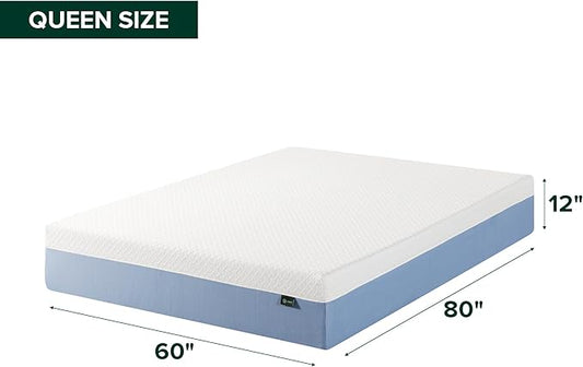 Zinus 12 Inch Queen Cooling Essential Memory Foam Mattress [NewVersion], Fiberglass Free, Medium Feel, Breathable Cooling Layers, Certified Safe Materials