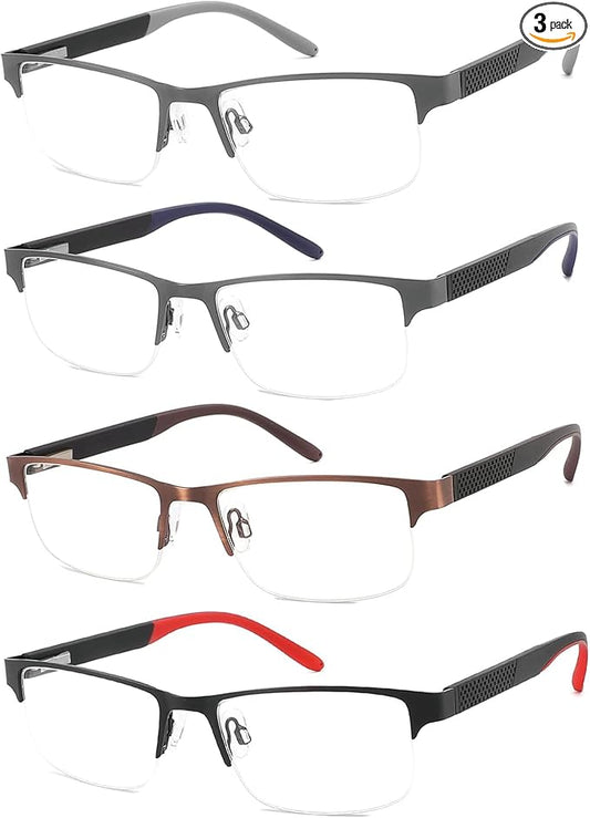 4 Pack Reading Glasses for Men, Blue Light Blocking Computer Readers, Anti UV Ray/Eye Strain/Glare, Metal Frame Eyeglasses with Pouches(275 Magnification Strength)