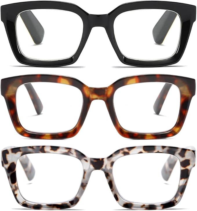 Readers for Women Oprah Style Square Reading Glasses with Spring Hinge Blue Light Blocking for Men Ladies