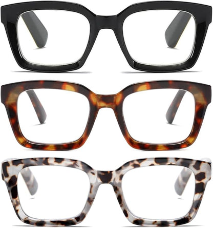 Readers for Women Oprah Style Square Reading Glasses with Spring Hinge Blue Light Blocking for Men Ladies