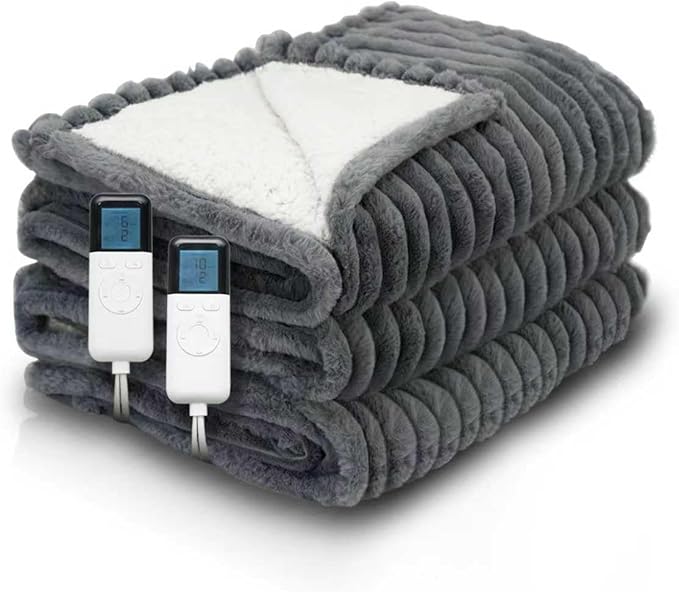 Heated Blanket King 90" x 100" Faux Fur & Sherpa Electric Blanket King Size with 10 Heating Levels & 1-12 Hours Auto Off, Soft Cozy Heating Blanket Machine Washable, Grey