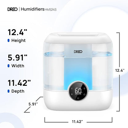 DREO Smart Humidifiers for Bedroom, 6L Top Fill Supersized Cool Mist Humidifier for Large Room, 60 Hour Runtime, Quiet Ultrasonic Humidifiers for Plants, Baby, Indoor, Home, Night Light, White