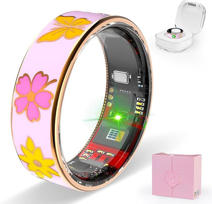 Smart Ring Men & Women Ring Sleep Tracker Pedometer Long Battery Life No Subscription Fee, IP68 Waterproof (Pink, 7)