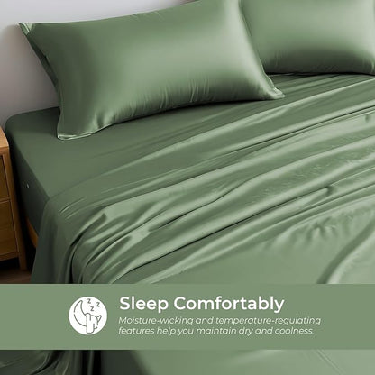 LINENWALAS King Flat Sheet Only - Rayon Derived from Bamboo Silk Bed Sheet, Premium Breathable Cooling Sheet, Soft Top Sheet (King, Avocado Green)