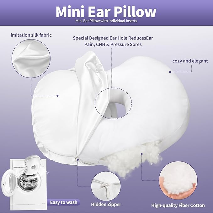 White Ear Piercing Pillow - Side Sleeper Support with 3.5" Ear Hole Relief, Hypoallergenic Orthopedic Pillow for Healing Piercings