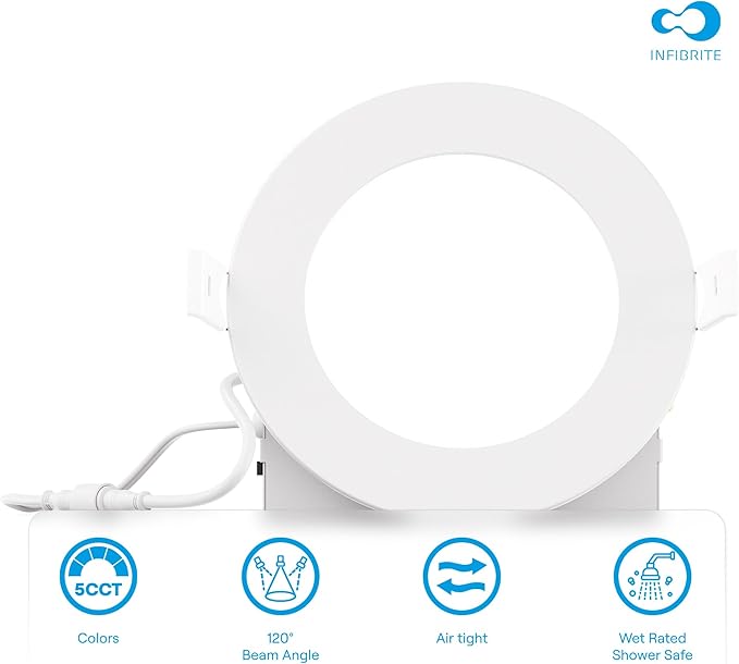 INFIBRITE 4 Inch 5CCT Selectable 9W 750LM Thin LED Ceiling Light Kit, Dimmable, Wet Rated
