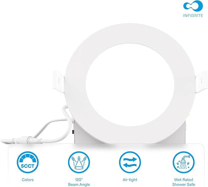 INFIBRITE 4 Inch 5CCT Selectable 9W 750LM Thin LED Ceiling Light Kit, Dimmable, Wet Rated