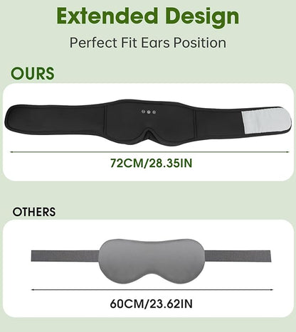 Bamboo Cotton Large Sleep Mask with Bluetooth Wireless Headphones - Blackout Eye Mask for Sleeping 3D Contoured Sleep Headband Ear Muffs Lengthen & Low Noise Hook for Better Experience (Black)