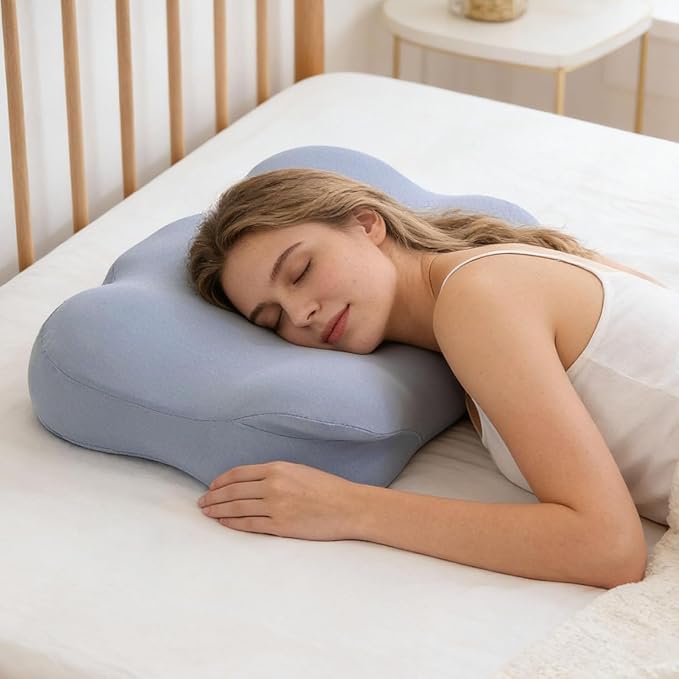 Ergonomic Adjustable Cervical Memory Foam Pillow - Cloud-Like Support, Breathable Cooling Pillowcase, Orthopedic Neck Pain Relief for Side/Back/Stomach Sleepers Home, Bedroom & Travel (Light Blue)