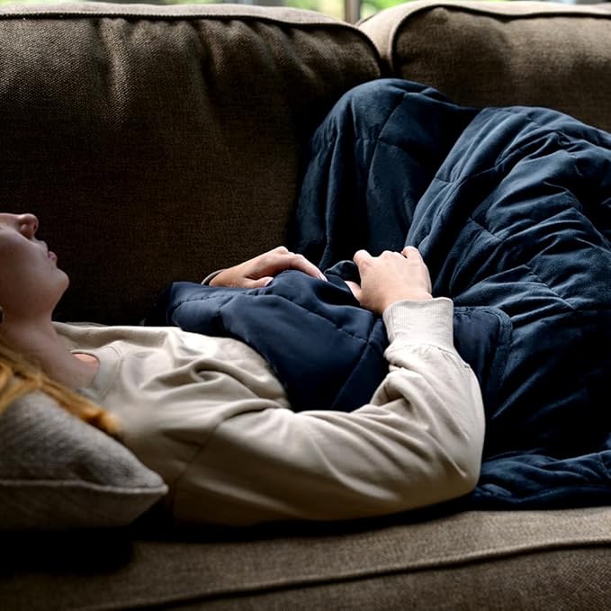 LUXOME Full Size Weighted Blanket | Integrated Cooling & Plush Cover | 15 lbs | 54"x72" | Navy