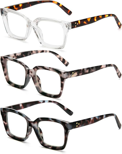 DXYXYO Blue Light Blocking Reading Glasses Women 3 Pack Oversized Rectangle Computer Readers Retro Fashion Oprah Style Square +3.5