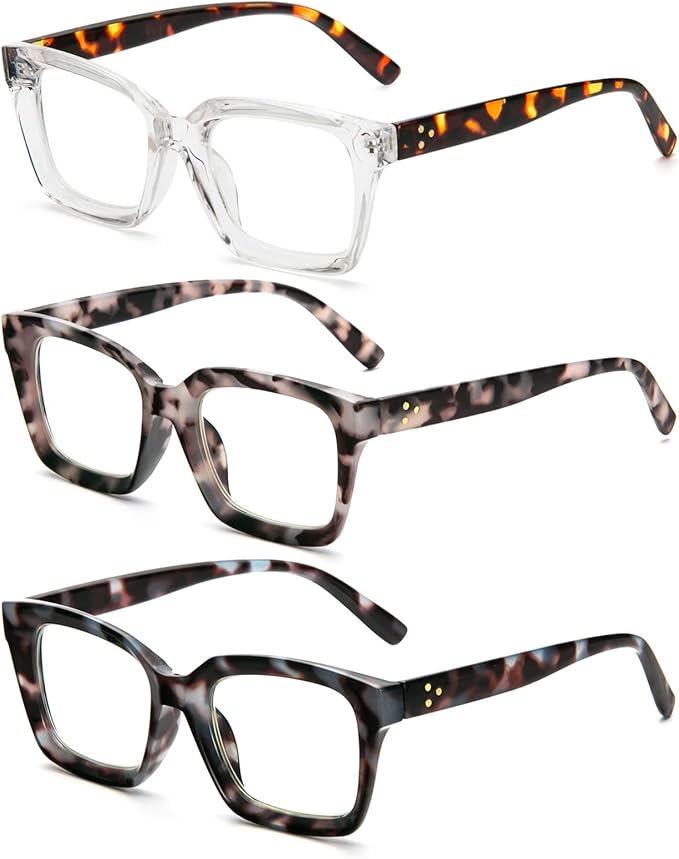 DXYXYO Reading Glasses 2.0 Women Blue Light Blocking Mens Oversized Rectangle Computer Readers 3 Pack Retro Fashion Oprah Style Square