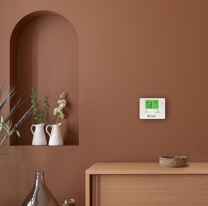 Non-Programmable Conventional Single Stage 1 Heat/1 Cool Energy Saving Digital Thermostat with Green Backlight for Home & Commercial Air Conditioning/Heating/HVAC Systems, Easy DIY Installation