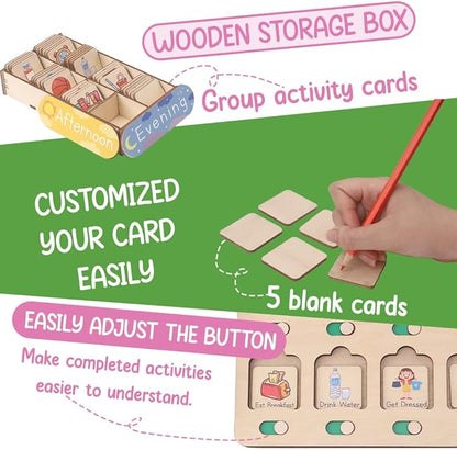 Wooden Chore Chart for Kids Visual Schedule, Routine Chart for Kids, Morning Bedtime Routine Chart for Toddlers Ages 2-4, Daily Kids Schedule Board for Home (02)