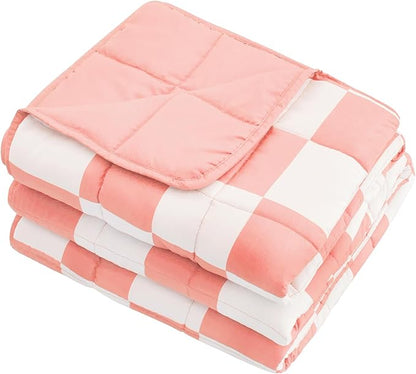 Pink Checkered Weighted Blanket for Adults 15lbs, 48"x72", Twin Full Size Cooling Plaid Heavy Throw Blanket for 120-160lbs, Microfiber Soft Thick Big Blankets Weighted Comforter Gift for Sleeping