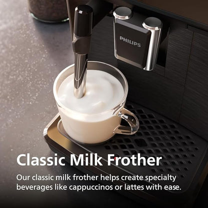 Philips 1200 Series Fully Automatic Espresso Machine, Classic Milk Frother, 2 Coffee Varieties, Intuitive Touch Display, 100% Ceramic Grinder, AquaClean Filter, Aroma Seal, Black (EP1220/04)