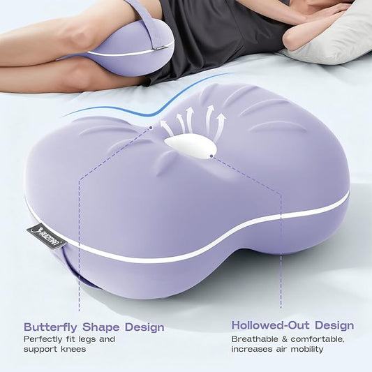 Knee Pillow for Side Sleepers - Cooling Pillows Between Legs for Side Sleeping - Large Memory Foam Knee Pillows for Hip Pain & Spine Alignment (Soft Purple)