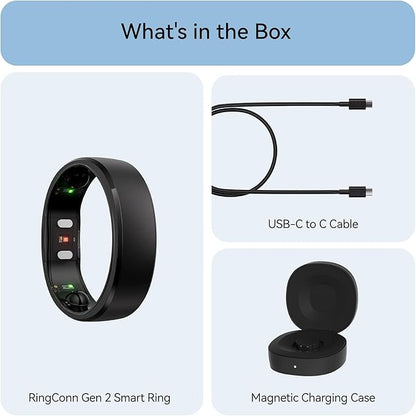RingConn Gen 2 Smart Ring, No App Subscription, 12-Day Battery Life, Stress/Heart Rate/Women's Health Tracker, Android & iOS Compatible (Black, Size 11)