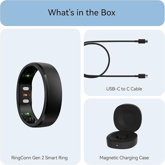 RingConn Gen 2, World’s First Smart Ring with Sleep Apnea Monitoring, No APP Subscription, 12-Day Battery Life, Stress/Heart Rate/Women's Health Tracker, Android & iOS Compatible (Black, Size 12)
