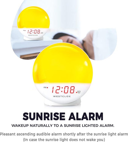 Westclox 71051 Sunrise Alarm Clock with Dimmable Nightlight & Restful Sunset/ Sunlight Simulator lamp for Bedroom