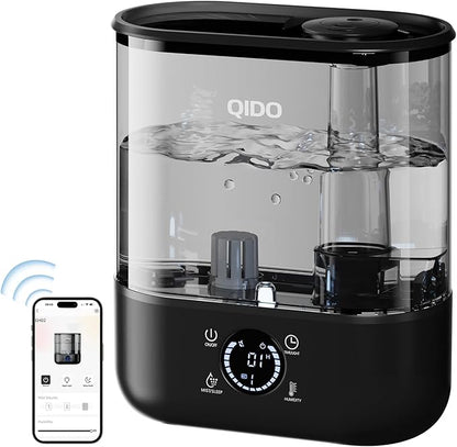 QIDO Top Fill Humidifiers for Bedroom, 5 L Cool Mist 36H Super Long Time, Quiet 28dB Essential Oil Diffuser for Baby & Plants, 3 Adjustable Mist with Touch/APP/7-color Nightlight, Auto Shut-off, Black