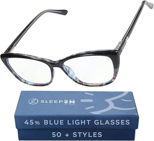 100% Blue Light Blocking Glasses - Better Sleep Anti Eye Strain Protection - Computer Gaming Women Men