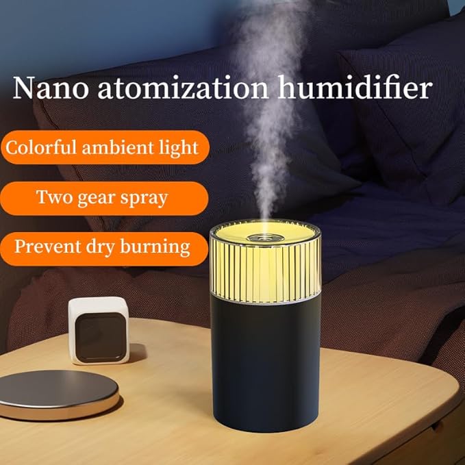 Portable Mini Humidifier, Colorful, Cool Mist, USB Powered. Perfect for Bedroom, Office & Car (T-White)