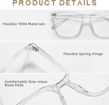 Oversized Square Blue Light Blocking Glasses for Women Men, Anti-Fatigue Computer Monitor Glasses Reduce Eye Strain