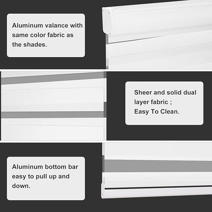 Changshade Custom Size Zebra Blinds Cordless for Indoor Windows Doors Light Filtering, Zebra Roller Shades with Valance Dual Layer Fabric for Living Room, Bedroom, Bathroom, Easy to Install, White