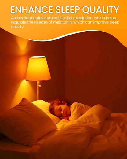 Bonlux Amber Light Bulbs 2000K, A19 9W E26 LED Yellow Soft Warm Sleep Light Bulb Blue Light Blocking (60 Watt Equivalent) for Bedroom,Healthy Sleep, Baby Nursery Light, Night Light Bulb, 4 Pack