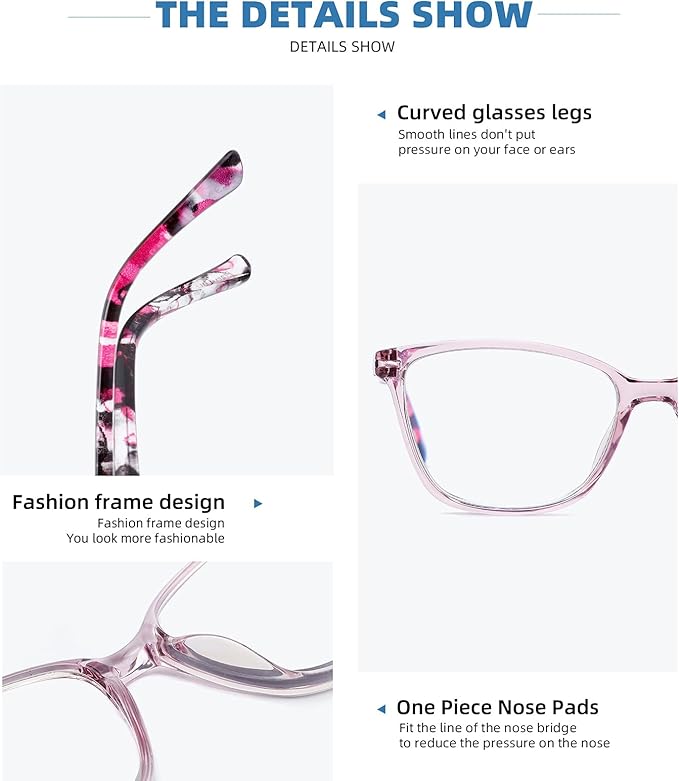 4 Pack Reading Glasses Blue Light Blocking for Women Men,Fashion Square Computer Readers with Spring Hinge,Anti Eyestrain Eyeglasses(1.5x)