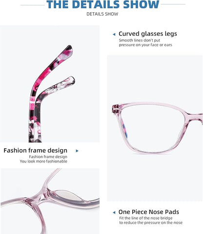 4 Pack Reading Glasses Blue Light Blocking for Women Men,Fashion Square Computer Readers with Spring Hinge,Anti Eyestrain Eyeglasses(2.0x)