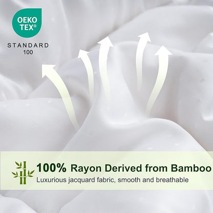 YOUR MOON 100% Australian Wool Lightweight Comforter Queen Size - Breathable Summer Duvet Insert for Hot Sleepers, 100gsm Thin Cooling Comforter with Bamboo-Derived Jacquard Rayon Cover (White)