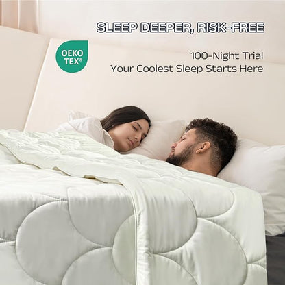 Cooling Comforter for Hot Sleepers - Lightweight Breathable Tencel Blend, Double Sided All-Season Comforter, Temperature Regulating & Machine Washable (Cream, Throw(70''L*60''W))