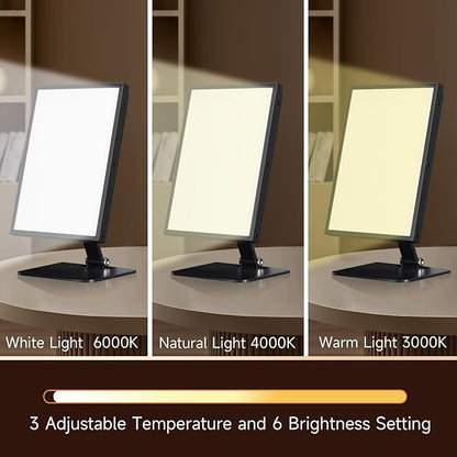 Light Therapy Lamp, UV-Free Happy Lamp 10000 Lux Desk Sun Lamp with Timing Mode & 6 Brightness & 3 Colors for Bedroom/Reading/Studying, Black