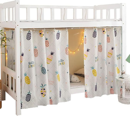 Cute Bottom Bunk Bed Curtains Sheer Privacy Cloth Underbed Curtains for Low Loft Bed Twin, 2 Panels, Pineapple
