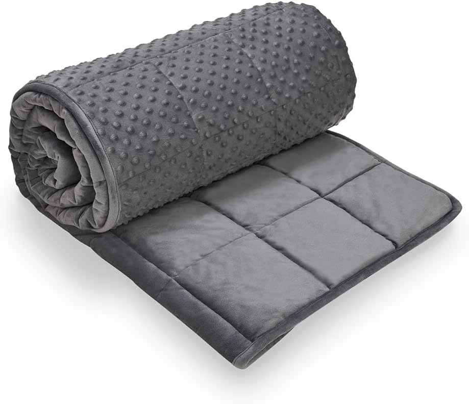 TONGDADA Minky Weighted Blanket | 40''x60'',5lbs | Cozy and Soft Minky Weighted Throw Blanket | Luxury Velvet with Premium Glass Beads | Dark Grey Minky