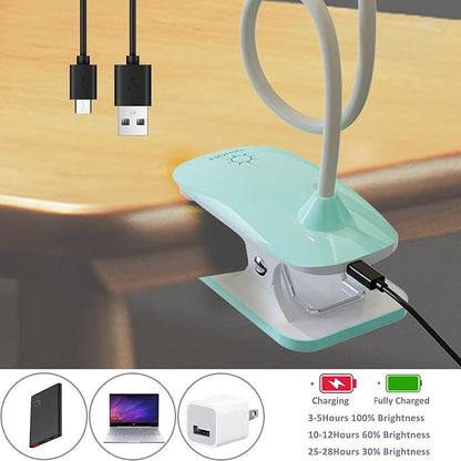 Clip On Reading Light for Bed Headboard, USB Rechargeable Desk Lamp for Dorm Room Essential, 5W, 3 Colors Touch Dimmable, Eye Protect, Green